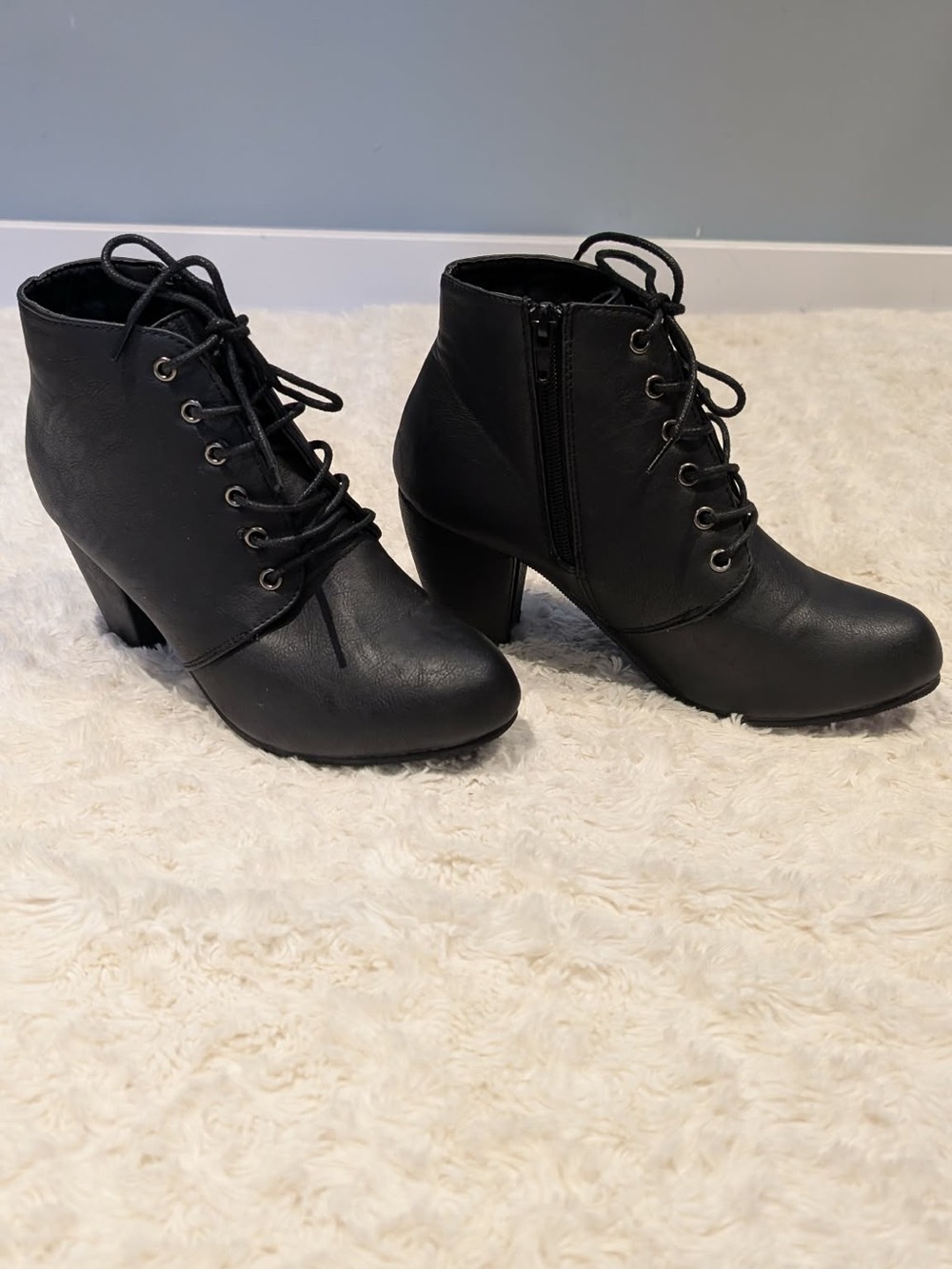 BUY 2 GET 1 FREE - Ardene Black Lace-Up Block Heel Ankle Boots